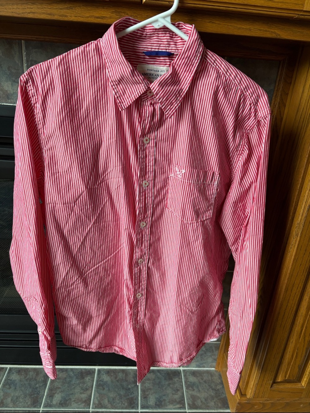 American Eagle Outfitters Red and White Striped Button-Down Shirt